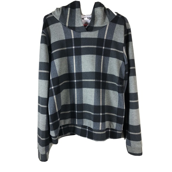 Emberley Tops - EMBERLEY Womens M Plaid Pullover Hoodie Black Brown